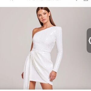 Elegant White One-Shoulder Dress Nadine Merabi worn once!